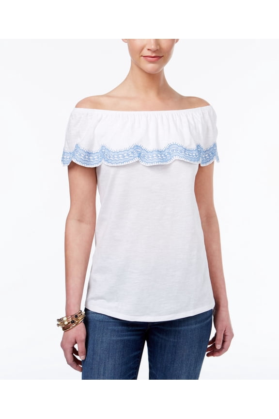 Style & Co Ruffled Off The Shoulder Top White M