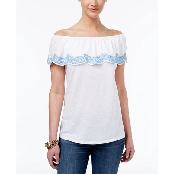 Style & Co Ruffled Off The Shoulder Top White XS