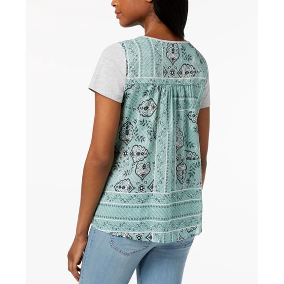 Style & Co Scoop Neck Contrast T-Shirt Bandana L