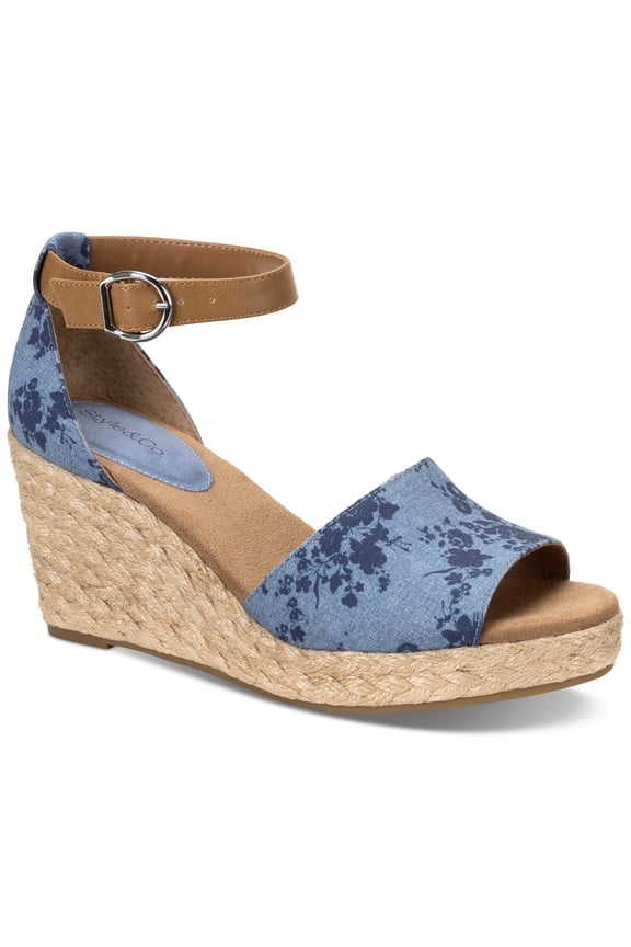 Style & Co Seleeney Wedge Sandals Denim Floral 10W