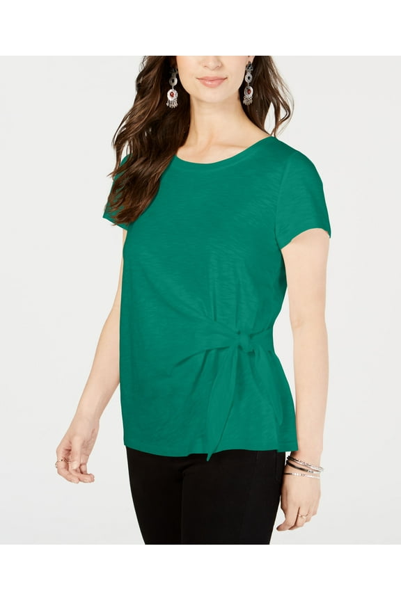 Style & Co Side Tie Top Peacock Green L