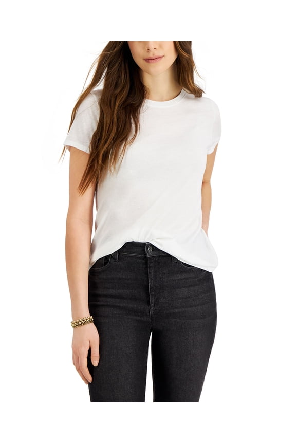 Style & Co Solid Burnout T-Shirt Bright White 2XL