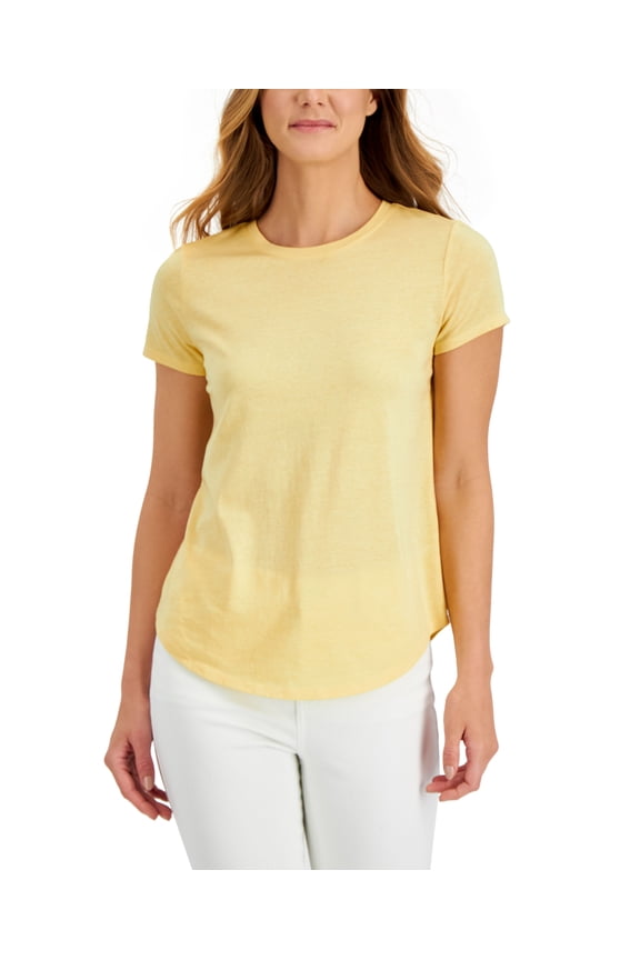 Style & Co Solid Burnout T-Shirt Pale Banana XL