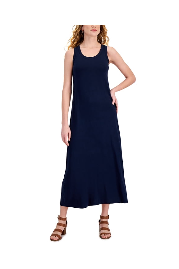 Style & Co Solid Maxi Knit Dress Industrial Blue PS