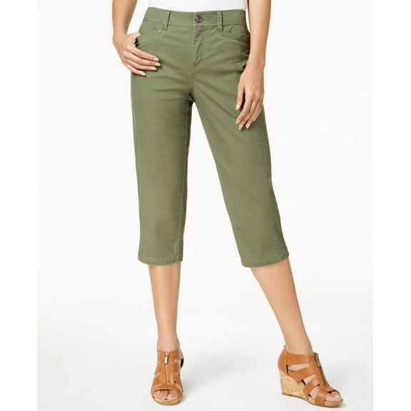 Style & Co Split Hem Capri Pants Olive Sprig 18