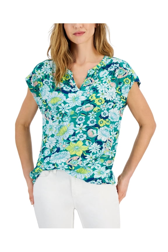 Style & Co Split Neck Top Bold Emerald 2XL