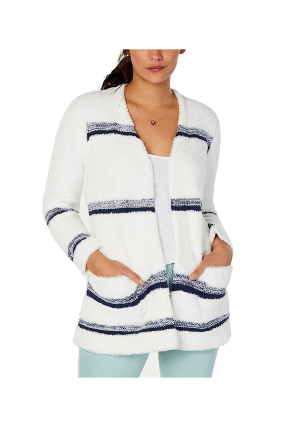 Style & Co Striped Open-Front Cardigan (Winter White Combo, XL)