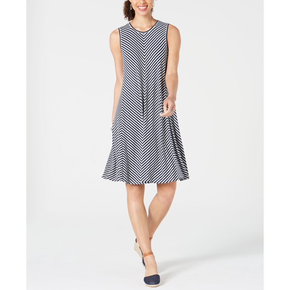 Style & Co Striped Swing Dress Ink With Grey Stripe 2XL