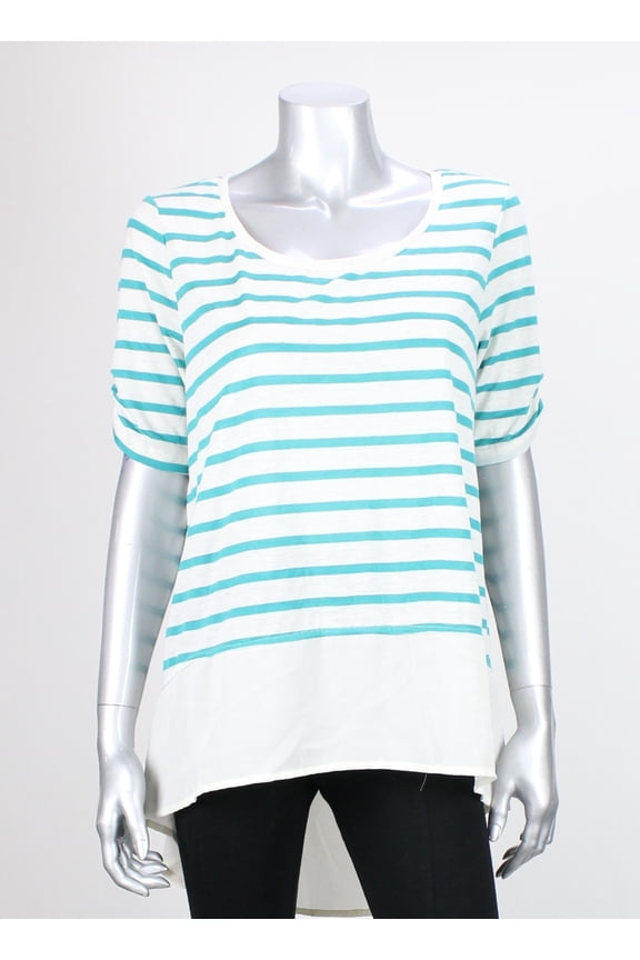 Teal-Neutral Striped Chiffon Hem Top M
