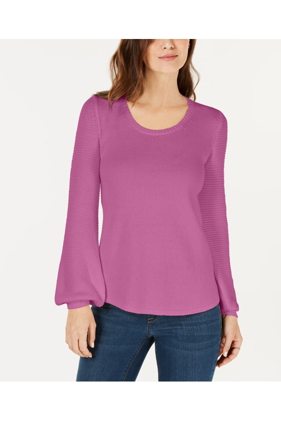 Style & Co Textured Sleeve Sweater Vivid Violet XL