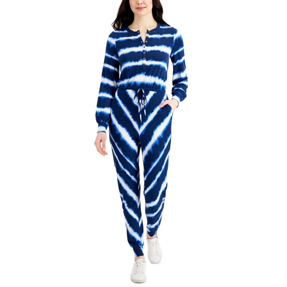 Style & Co Tie Dyed Striped Knit Jumpsuit Mountain Blue XS