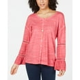 thumbnail image 1 of Style & Co Tiered Sleeve Button Up Top Real Red XL, 1 of 1