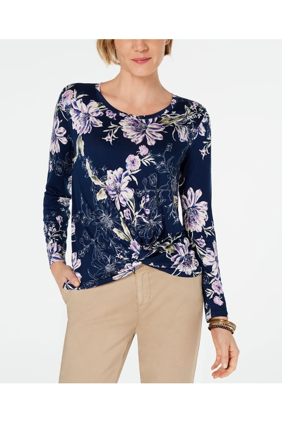 Style & Co Twist Front Top Peony Navy XL
