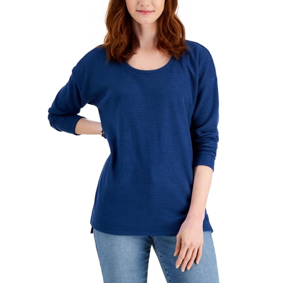 Style & Co Waffle Knit Tunic Mountain Blue XL