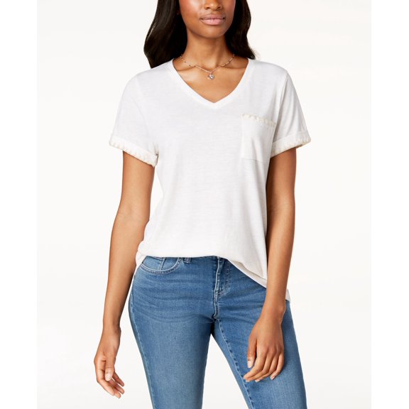 Style & Co Whip Stitch Pocket T-Shirt Bright White L