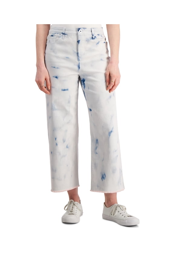 Style & Co Wide Leg Cropped Jeans Bleach Dye 16