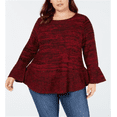thumbnail image 1 of Style & Co Women's Bell Sleeve Marled Knit Sweater Red Size 0X, 1 of 3