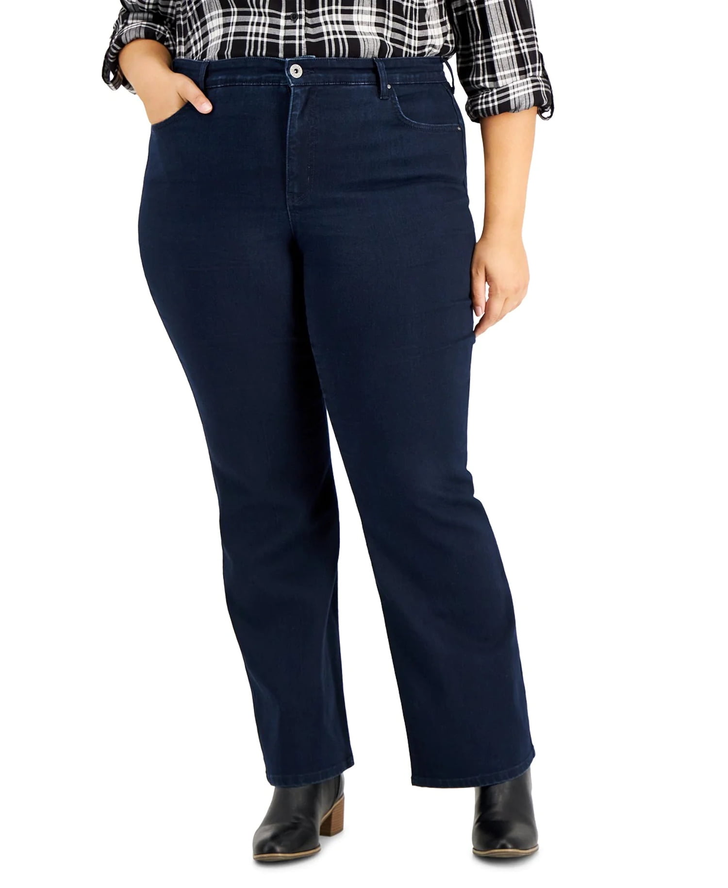 Style Co Women's Blue Petite Plus Size Tummy Control Bootcut Jeans