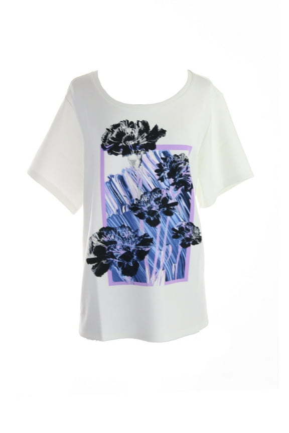 Women's Botanical Frame Print Scuba Blouse (0X, Multi)