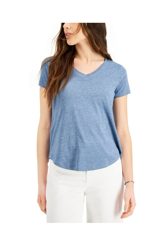 Style & Co Petite Burnout V Neck T-Shirt Meridian Blue PS