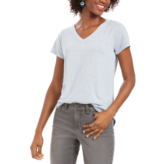 Style & Co Women's Burnout V Neck T Shirt Blue Size X-Small