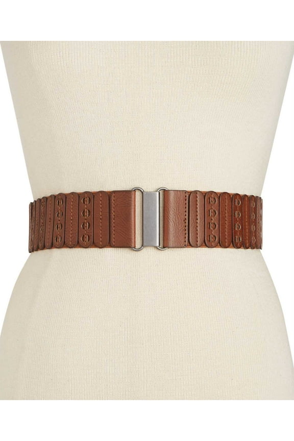 Women’s Casual Panel Stretch Belt, Cognac, Small