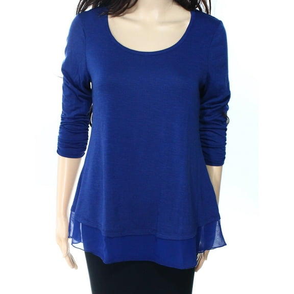 Style & Co Women's Chiffon Hem Top Blue Size X-Small