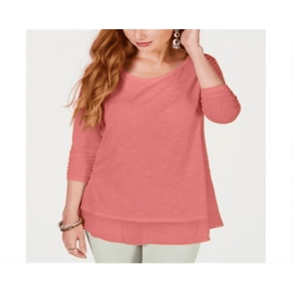 Style & Co Women's Chiffon Hem Top Pink Size -Petite L