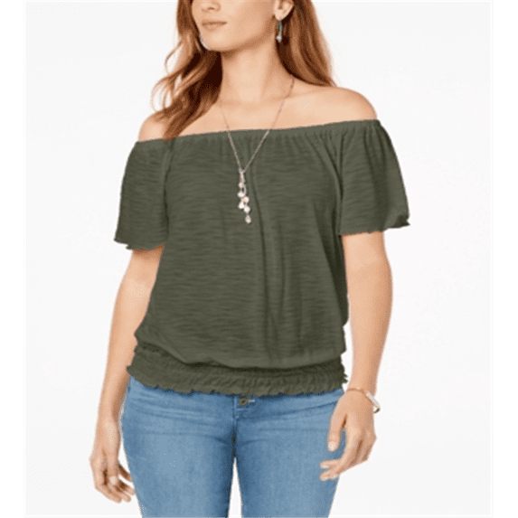 Style & Co Women's Convertible Off-the-Shoulder Top Green Size Small