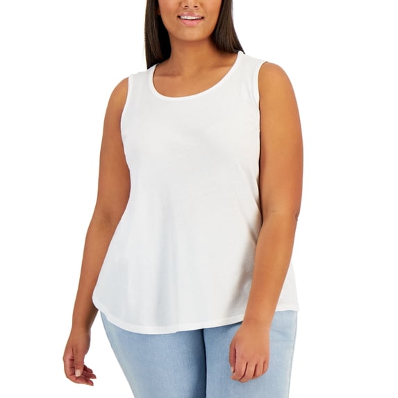 Style & Co Plus Size Cotton Tank Bright White 3X
