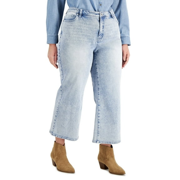 Style & Co. Women's Cropped Wide-Leg Jeans Flyaway Wash Plus Size 16W