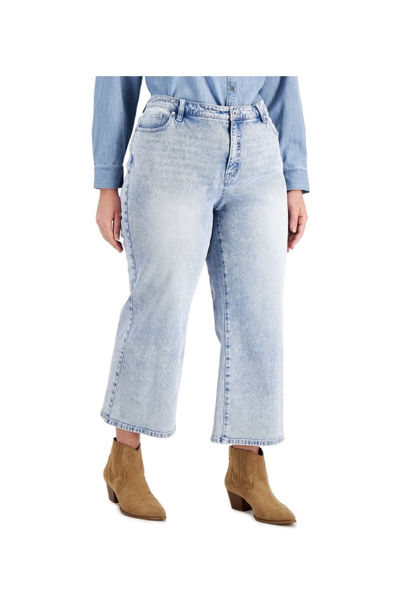Women's Cropped Wide-Leg Jeans Flyaway Wash Plus Size 16W