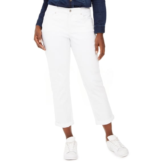 Style & Co Women's Curvy Fit Cuffed Girlfriend Jeans White Size 14
