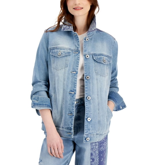 Style & Co Denim Trucker Jacket Bandana Roses XL