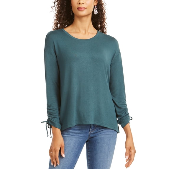 Style & Co Women's Drawstring Tie-Cuff Top Green Size Medium