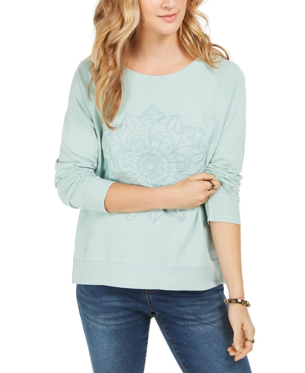 Style & Co Women's Embroidered Cotton Sweatshirt Green Size XX