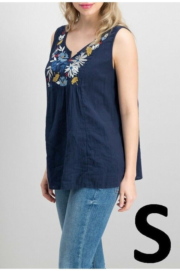 Style & Co Women's Embroidered Front Yoke Sleeveless Tops,