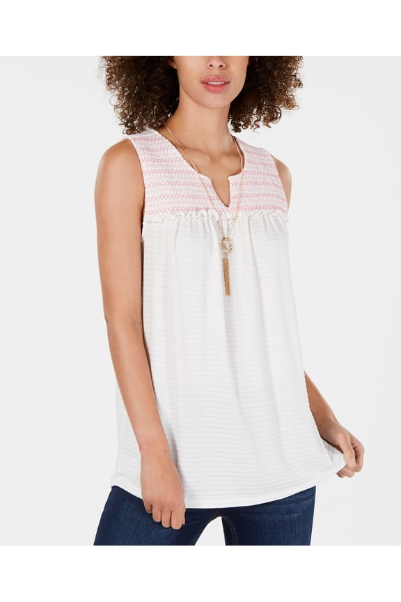 Style & Co Womens Embroidered Pink Combo Top X-Small