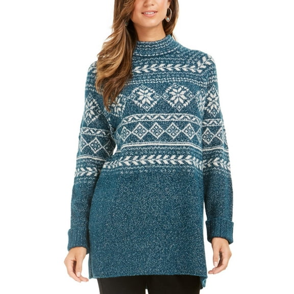 Style & Co Women's Fair Isle Tunic Sweater Fi Dark Kale Size Extra Small