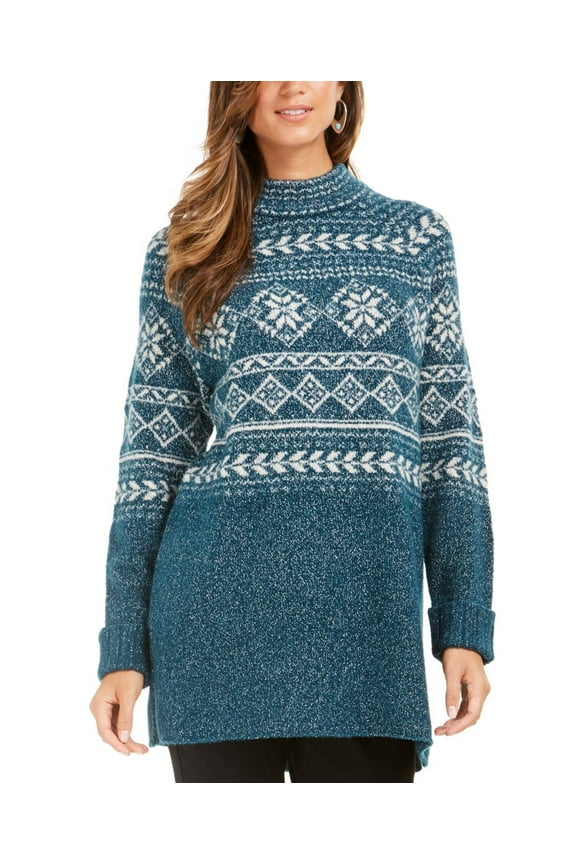 Style & Co Women's Fair Isle Tunic Sweater Fi Dark Kale Size Extra Small
