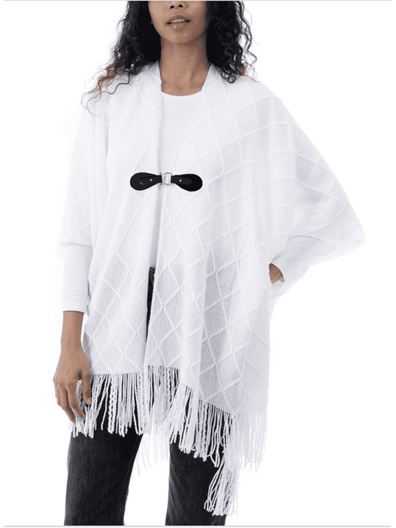 Style & Co Women's Fringe-Trim Toggle-Buckle Cape Sweater
