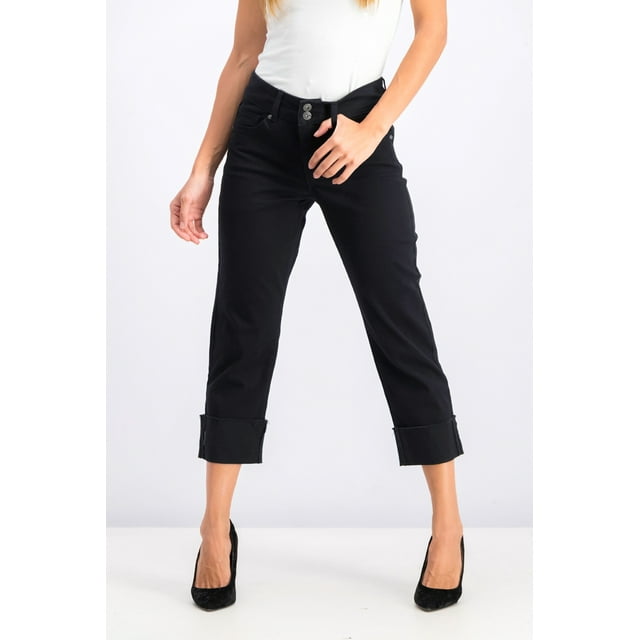 Style & Co Women's High Cuffed Capri Jeans Black Size 18