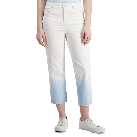 Style & Co. Women's High Rise Curvy Cropped Jeans White Dip Dye (White Dip Dye, 12)