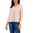 thumbnail image 1 of Style & Co Women's Knit Smocked Long Sleeve Top Orange Size Petite, 1 of 3