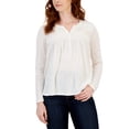 thumbnail image 1 of Style & Co Women's Knit Smocked Long Sleeve Top White Size Petite Large, 1 of 3