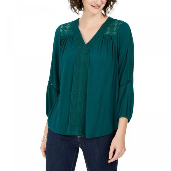 Style & Co Women's Lace-Back Crochet Top Green Size Extra Small