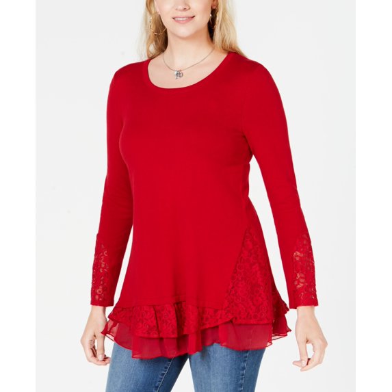 Style & Co Women's Layered Look Tunic Red Size Small