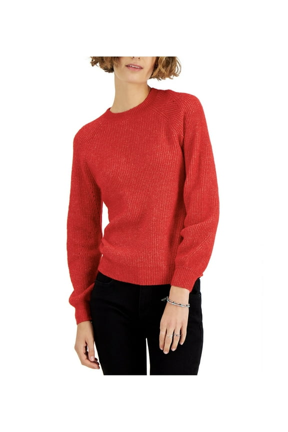 Women's Long Sleeve Ribbed Crewneck Sweater Fire Size S