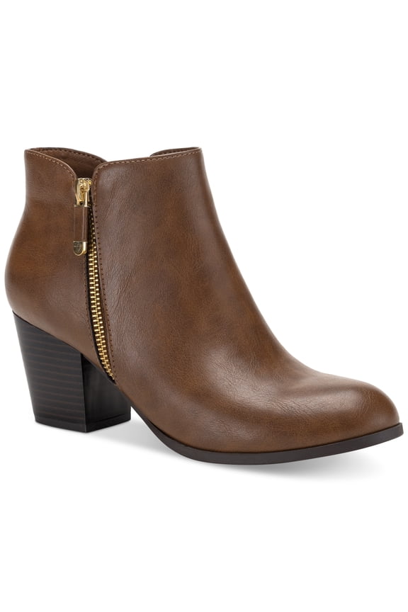 Style Co Womens Masrinaa Block-Heel Ankle Boot Cognac Smooth 6M