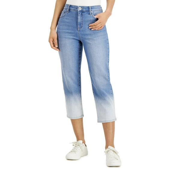 Style & Co. Women's Ombre Wash Cropped Jeans Bleached Dipdye Petite Size 6P